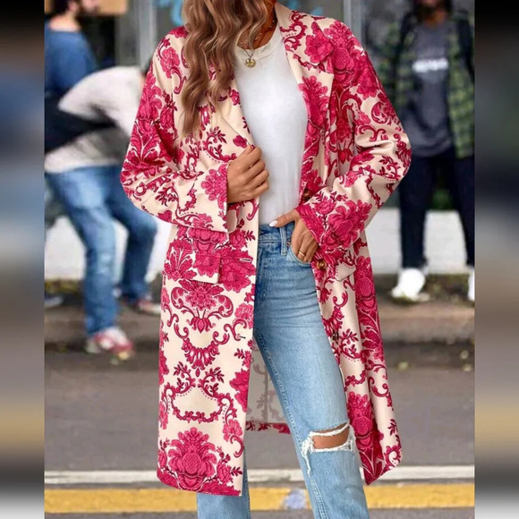 Floral Print Front Button Casual All-Match Long Sleeve Jacket - Picture 3 of 6